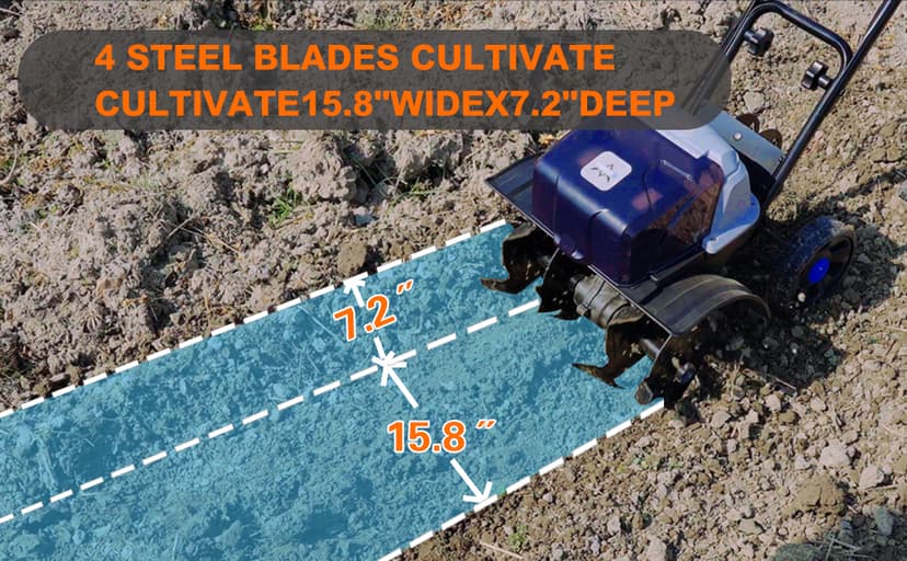 40V Cordless Tiller Cultivator,16 Huge SteelTines Garden Tiller,8.6 inch Wide BatteryPowered Garden Cultivator,(2 4AH Battery andCharger Included)
