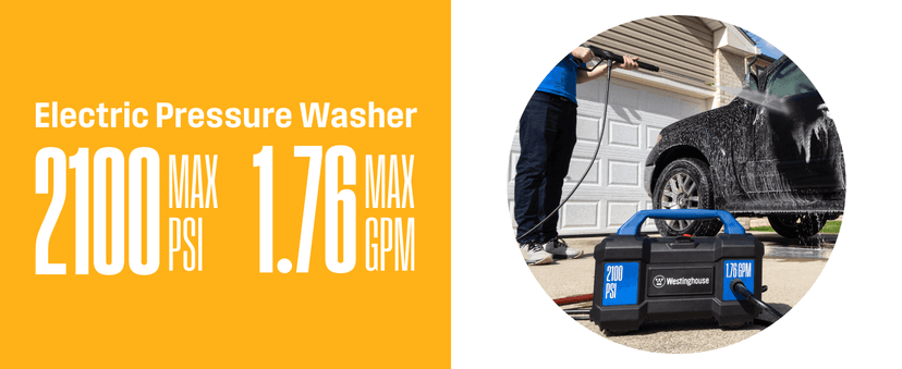 Westinghouse ePX3100v Electric Pressure Washer, 2100 Max PSI 1.76 Max GPM, Built-in Carry Handle, Detachable Foam Cannon, Pro-Style Steel Wand, 4-Nozzle Set, for Cars/Fences/Driveways/Home/Patios