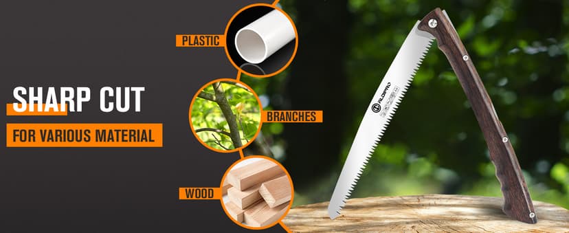 Folding Pruning Saw 10 Inch with Leather Sheath and Wenge Wooden Handle, SK5 Steel Blade, Foldable Hand Saw for Camping, Survival, Wood Cutting, Bushcraft and Tree Trimming