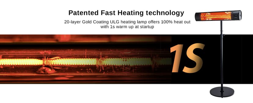 EAST OAK Electric Patio Heater, 1500W Wall Mounted & Standing Outdoor Indoor Infrared Electric Heater with IP65 Waterproof, Overheating Protection & Tip-over, 3 Heat Settings & 24H Timing