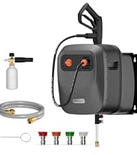 Giraffe Tools Grandfalls Pressure Washer G20 Pro, 2500 PSI 2.2 GPM, Wall Mounted Power Washer with 65FT Hose Reel, Ultra-Soft Pressure Hoses, 4 Nozzles for Floor/Cars/Fences/Patios, Dark Silver