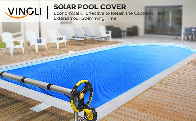 VINGLI 12Mil Solar Pool Cover 16x32FT Rectangle Solar Blanket for Inground Pool and Above-Ground Swimming Pool, Blue (16' x 32')