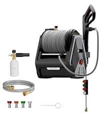 Giraffe Tools Grandfalls Pressure Washer G20 Pro, 2500 PSI 2.2 GPM, Wall Mounted Power Washer with 65FT Hose Reel, Ultra-Soft Pressure Hoses, 4 Nozzles for Floor/Cars/Fences/Patios, Dark Silver