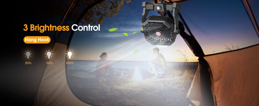 10400mAh Solar fan, Camping Fan with Solar Panel, 7W Rechargeable Solar Powered for Outside, LED Lantern, Stepless Speed and Quiet Battery Operated for Picnic, Barbecue, Fishing, Travel