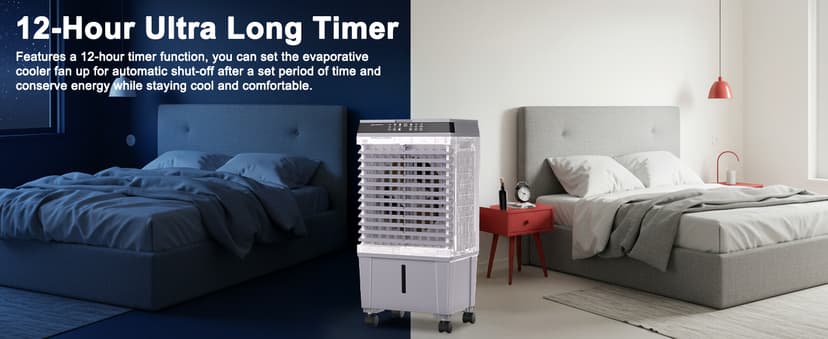 Swamp Cooler,1800CFM Portable Evaporative Air Cooler,Cooling Fan for Room Garage Patio,5.3 Gal Water Tank,3 Speeds,4 Ice Boxes,12H Timer,Remote