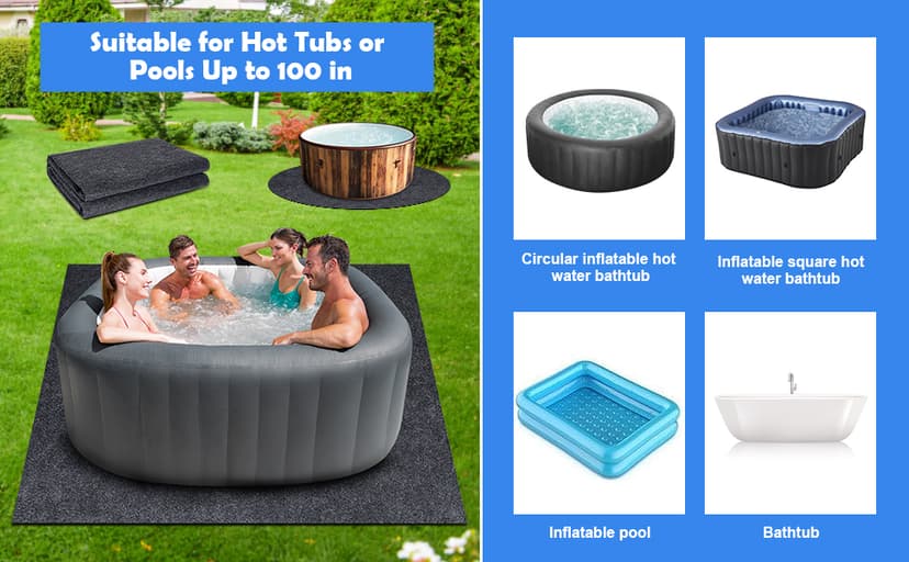 80 * 80 Inch Hot Tub Mat, Extra Large Inflatable Hot Tub Pad Outdoor Indoor, Waterproof Slip-Proof Backing, Absorbent Spa Pool Ground Base Flooring Protector Mat (80 * 80 Mat-Square)