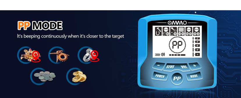 OMMO Metal Detector for Adults With Adjustable Stem, 5 Detection Modes, Higher Accuracy Gold Detector, IP68 Waterproof Coil for Detecting Treasure