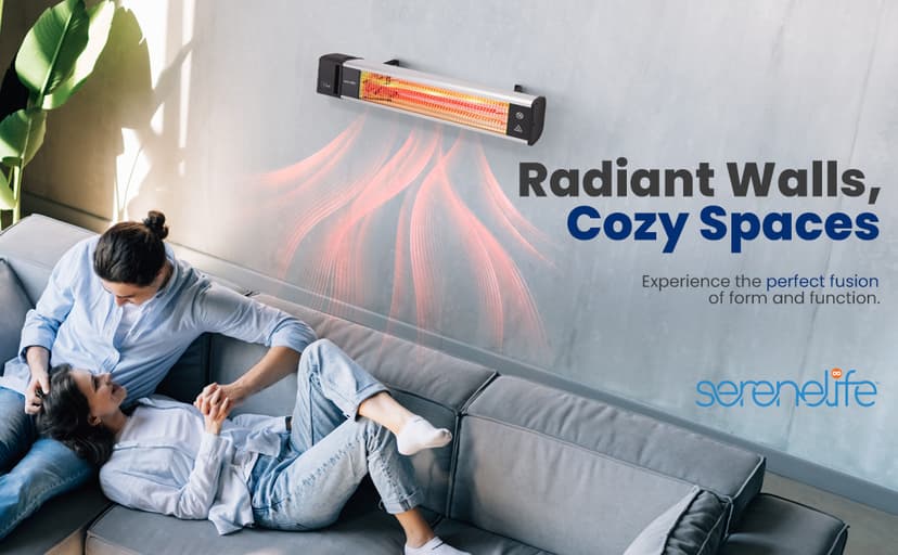 SereneLife Infrared Patio Heater, Wall-Mounted Electric Heater with Remote, 1500W, IP65 Approved, Odorless, Indoor/Outdoor for Patio, Restaurant, Backyard, Garage, Decks