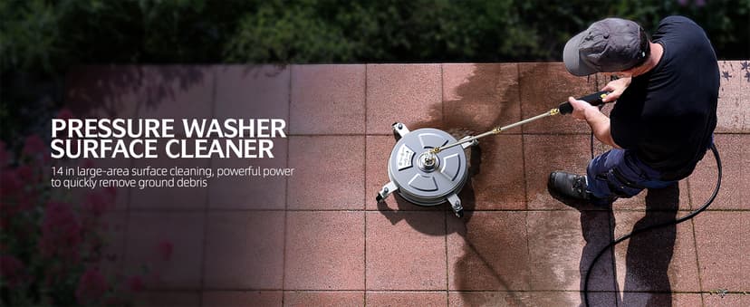 14" Pressure Washer Surface Cleaner 4500 PSI with 304 Industrial-Grade Stainless Steel Housing,1/4” Quick Plug, 4 Universal Wheels, 2 x 15 Extended Wands, 2 Replacement Nozzles, 4 Spray Nozzle Tips