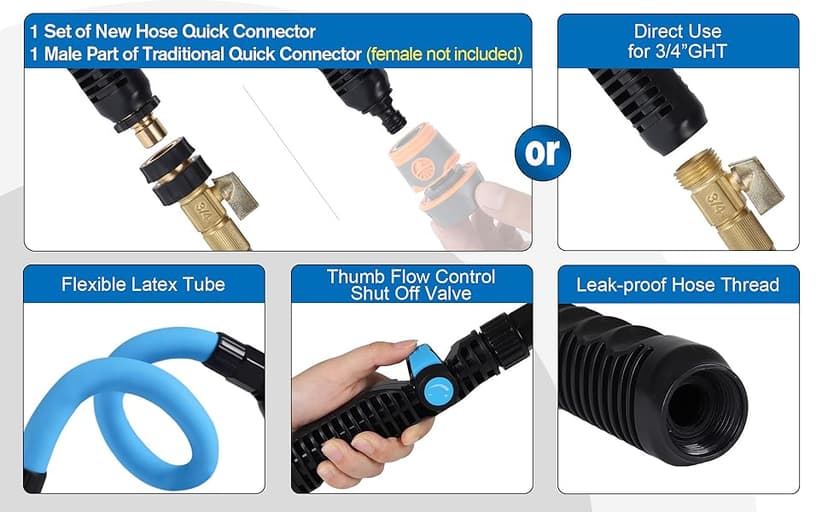 Tesony Watering Wand, 29" Bendable Garden Hose Wand with 10 Adjustable Spray Patterns, Water Sprayer Wand with Thumb Control Shut Off Valve, Quick Connector, Great for Hanging Baskets, Watering Plants