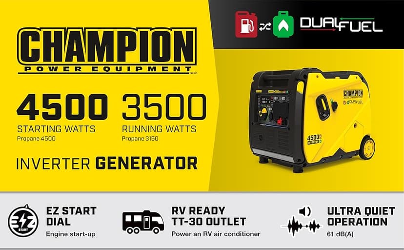 Champion Power Equipment 4500-Watt Electric Start Dual Fuel RV Ready Portable Inverter Generator with Quiet Technology and CO Shield