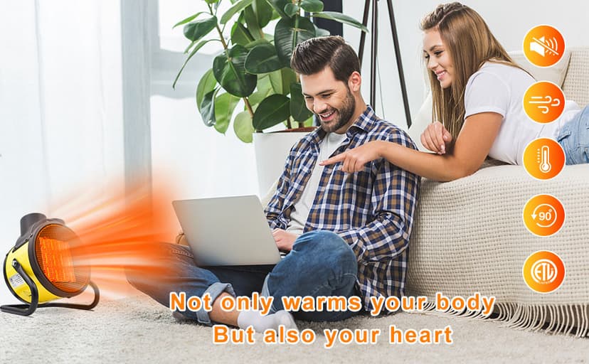 Electric Patio Heater - Greenhouse Fan Heater Portable Space Heater, Adjustable Thermostat, for Greenhouse, Garage, Office, Workplace, PTC Fast Heating, Electric Ceramic Heaters,Metal Base