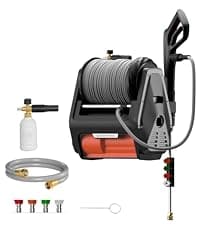 Giraffe Tools Grandfalls Pressure Washer G20 Pro, 2500 PSI 2.2 GPM, Wall Mounted Power Washer with 65FT Hose Reel, Ultra-Soft Pressure Hoses, 4 Nozzles for Floor/Cars/Fences/Patios, Dark Silver