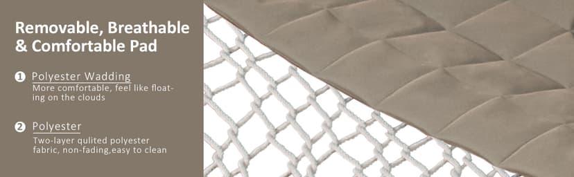 ANOW Double Hammock Pad and Pillow Set, 2 Person Polyester Hammock Pad, Light Brown