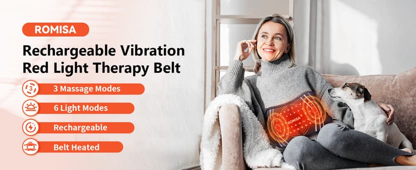Red Light Therapy Belt & Back Massager for Pain Relief, Infrared Light Therapy Vibration Rechargeable, Red Light Therapy Device for Body Massage for Back Shoulder Waist Knee for Cordless Use