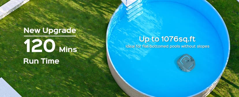 WYBOT A1 Cordless Robotic Pool Cleaner, Automatic Pool Vacuum with 120 Mins, Double Filters, LED Indicator, Fast Charging, Ideal for Above Ground & In-ground Flat Pools - Blue & Grey