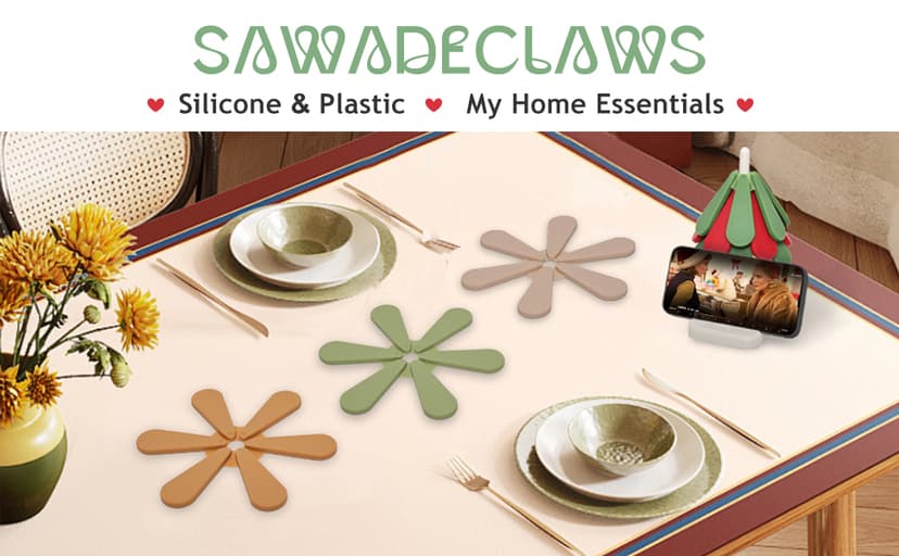 Silicone Trivets for Hot Dishes,Tree Shaped Trivets Set for Hot Pots and Pans, Tree Coasters/Tree Trivets,Hot Pads for Kitchen Decor and Accessories, 3 Pot Holders and 1 Stand (Christmas Round)