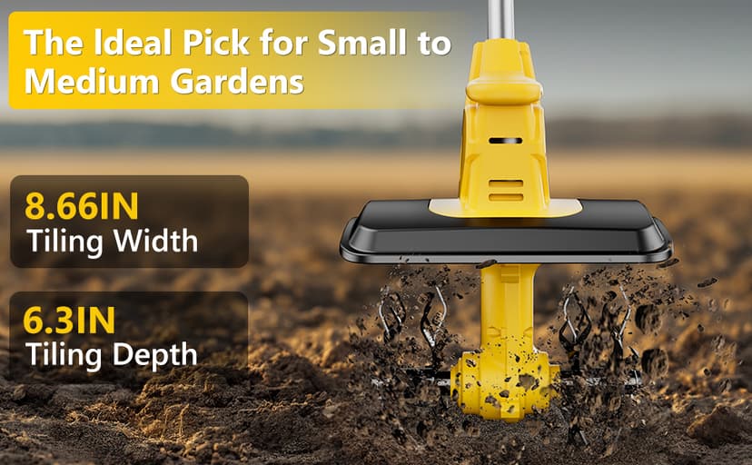 21V Cordless Tiller Cultivator, 360 Max RPM Cordless Electric Garden Tiller with 2 * 3.0 Ah Battery & Fast Charger, 9.06" Tilling Width, 6.3" Depth, Portable Rotary Tiller for Lawn Soil Cultivation