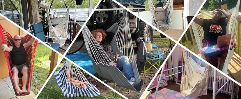 Outerman Hammock Chair, Hanging Chair with 3 Cushions and Foot Rest Support, Sturdy Metal Spreader Bar Max 500Lbs, Swing Chair for Bedroom, Indoor & Outdoor, Patio, Porch or Tree(Black)…