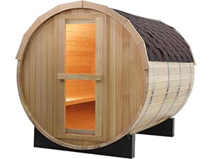 Outdoor Sauna 4 Person, Canadian Hemlock Barrel Sauna with 4.5KW ETL Heater, 220V, Waterproof System, Asphalt Shingles, Rubber Base(0-195℉)