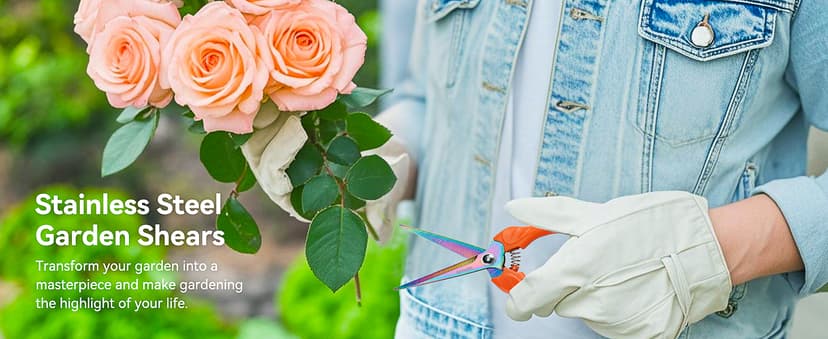 QMVESS Stainless Steel Garden Shears, Precision Cutting Pruning Shears, Lightweight Ergonomic Garden Clippers with Titanium Coating Straight Blade 3 Pcs Gardening Shears, Pruning Shears for Gardening