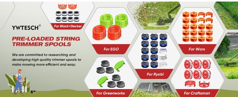 7 Packs Weed Wacker String Replacement for Ryobi One+ AC14RL3A,0.065-Inch String Trimmer Refill Compatible with Ryobi 18v, 24v, and 40v Trimmer(6 Trimmer Line,1 Trimmer Cap)