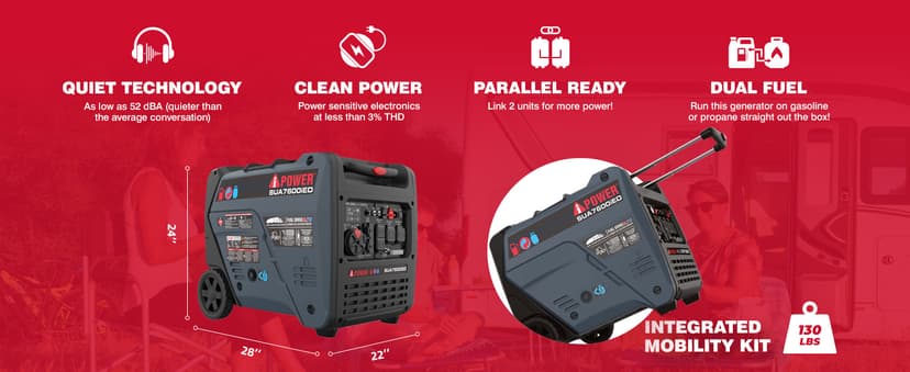 A-iPower 7600W Dual Fuel Portable Inverter Generator, Electric Start RV Ready, EPA & CARB Compliant CO Sensor, With Telescopic Handle For Backup Home Use, Tailgating & Camping (SUA7600iED)