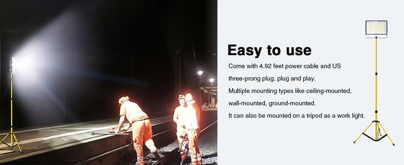 Onforu 100W Flood Lights Outdoor, 9000lm Bright LED Work Light with Plug, 6500K Daylight White LED Flood Lighting, IP66 Waterproof Security Yard Lights for Yard Garage Stadium 2 Pack