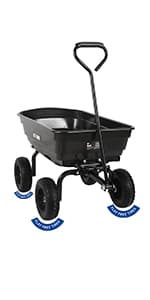 BILT HARD 4 Cu.Ft. 10" No-Flat Tires Poly Yard Dump Cart with 180° Rotating Handle, 600 lbs Capacity Heavy Duty Garden Carts and Wagons