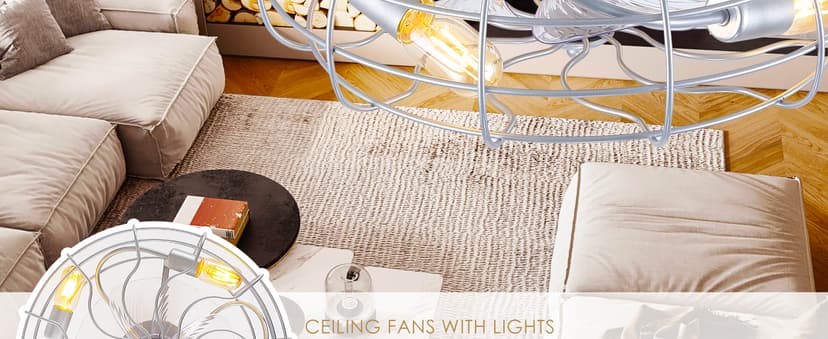 Asyko Outdoor Caged Ceiling Fans with Lights - Bladeless Low Profile Ceiling Fan Light with Remote, 19" Enclosed Ceiling Fan for Covered Outdoor