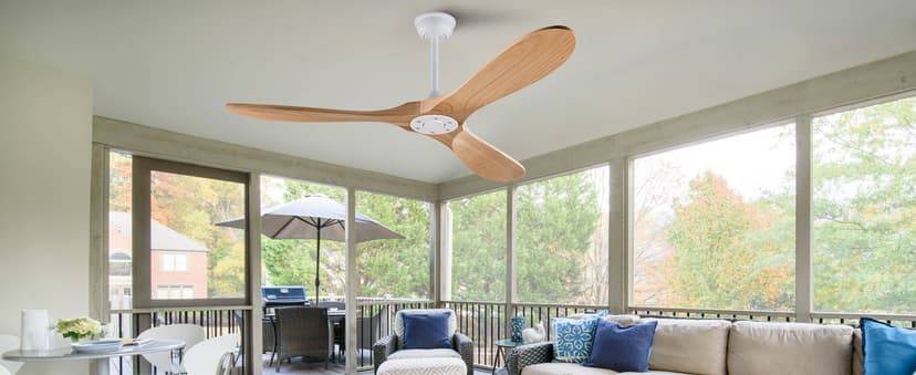 42'' Wood Ceiling Fan without Light, Modern 3 Blades Fans with Remote, Quiet Reversible DC Motor, Indoor Outdoor Energy Saving Ceiling Fan for Bedroom Living Room Patios
