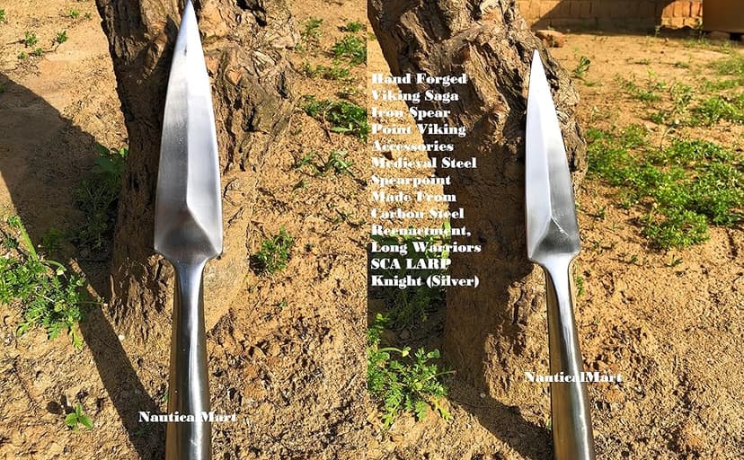 NauticalMart Hand-Forged Viking Saga Iron Spear Point Viking Accessories Medieval Steel Spearpoint Made From Carbon Steel Reenactment, Long Spear SCA LARP Knight (Silver)