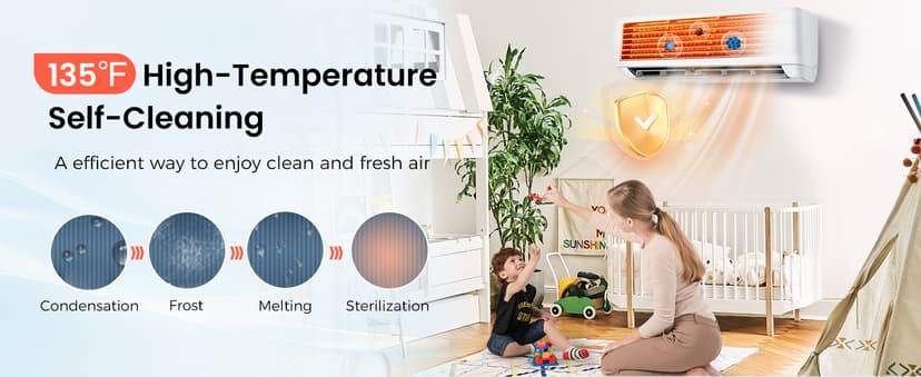 COSTWAY 9000BTU Mini Split Air Conditioner& Heater, 17 SEER2 208-230V Wall-Mounted Ductless AC Unit Cools Rooms up to 450 Sq. Ft, Energy Efficient Inverter AC with Heat Pump (Blast Series)