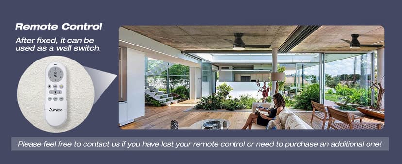 Amico Ceiling Fans with Lights, 42 inch Low Profile Ceiling Fan with Light and Remote Control, Flush Mount, Reversible, 3CCT, Dimmable, Noiseless, Black Ceiling Fan for Bedroom, Indoor/Outdoor Use