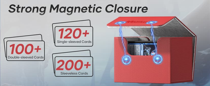 Mlikero Card Deck Box, Commander Deck Box Holds 100+ Double-Sleeved Cards with Divider, Leather Magnetic Closure Card Box Fit for MTG, TCG (Red)