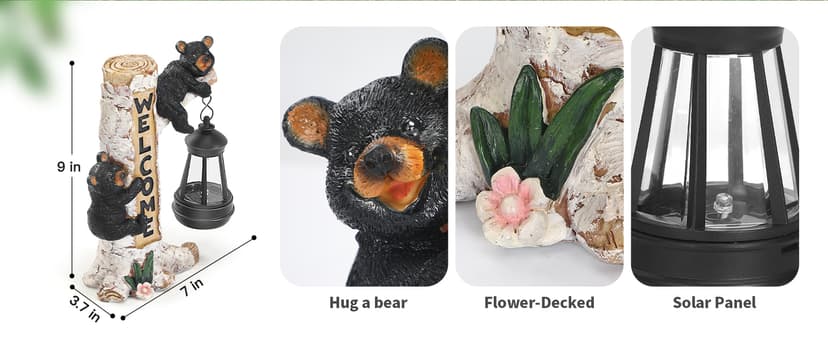 Json Garden Bear Statue with Solar LED Lantern, Gifts for Mom Yard Art, Whimsical Figurine Large Sculpture Lighted Outdoor Mother's Day Spring Decorations for Lawn, Porch
