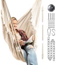 Indoor Hammock Chair Swing - Hanging Hammock Swing Chair - Indoor/Outdoor - Hanging Chairs for Bedroom, Patio, Porch, Swinging Chair Hammock for Adults - Built-In Footrest - Spacious Full Body Support