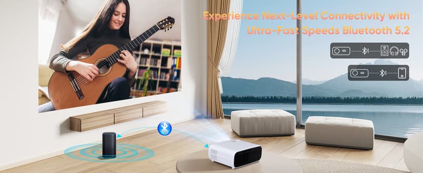 Projector with WiFi and Bluetooth, 500Ansi Native 1080P Projector,Portable Outdoor Projector, Movie Mini Projector Compatible with iOS/Android/HDMI/ TV Stick