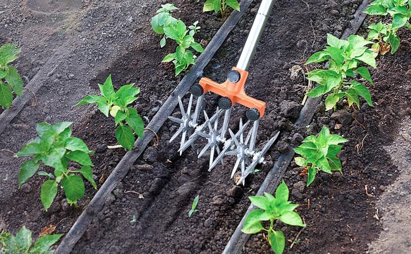 Rotary Cultivator Garden Rotary Tiller Adjustable Stainless Steel Poles Hand Tiller for Soil Mixing or Reseeding Grass Lawn Tiller Total Length 57 Inch