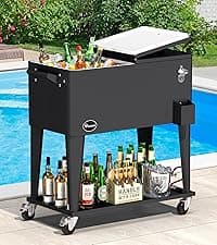 YITAHOME 80 Quart Patio Cooler Cart with Bottle Opener Drainage, Portable Rolling Beverage Cart for Pool Deck Party Cookouts