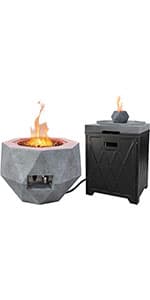 Kante 25 Inch Propane Fire Table, 50,000 BTU Large Concrete Fire Pit Table for Outdoor Garden Patio, Smokeless Gas Fire Pit with Waterproof Cover, Side Handles, Concrete (A-B01-80021)