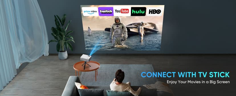 Native 1080P Projector with 5G WiFi Bluetooth and Tripod, 4K Supported Portable Home and Outdoor Movie Projector, Max 300" Display, Compatible with TV Stick, HDMI, Phone