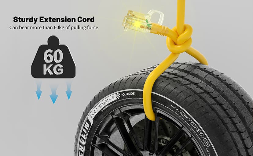 50 ft 12/3 Outdoor Extension Cord Waterproof Heavy Duty with Lighted Indicator End 12 Gauge 3 Prong, Flexible Cold-Resistant Long Power Cord Outside, 15Amp 1875W SJTW Yellow ETL Listed