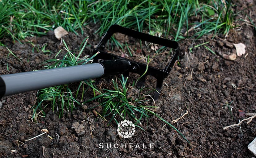 Suchtale 82 Inch Stirrup Hoe and 5-Tines Rake, Action Hoe for Weeding, 2 in 1 Scuffle Hoe with 37-82"Adjustable Handle, Hula Hoe Cultivator for Loosening Soil, Loop Hoe for Garden Weeding and Planting