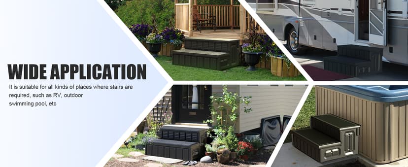 Hot Tub Steps, Outdoor Spa Steps with Storage, Non-Slip & Sturdy Hot Tub Stairs, 36 Inches Long, Black