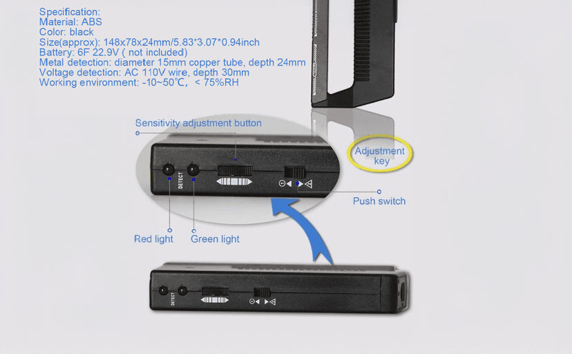 Wpp123 Wall Scanner Metal Detector, Adjustable Alert for Pipes and Wires,Black (Black)