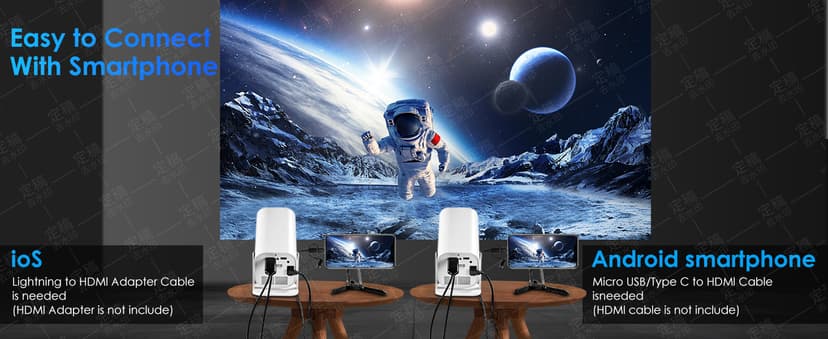 Mini Projector | 4K Support 200" Giant Screen | 500 ANSI Lumens, Bluetooth 5.2 | Portable Outdoor Movie Projector Compatible with TV Stick/Phone/HDMI/PC | Built-in HiFi Speaker