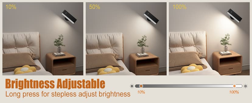 Honalia Adhesive Wall Lights for Bedroom 2 Pack, Rechargeable Wall Lights with Magnetic & Dimmable, 360 Rotation Cordless Wall Sconce, Peel and Stick Lights for Wall Bedside, Reading