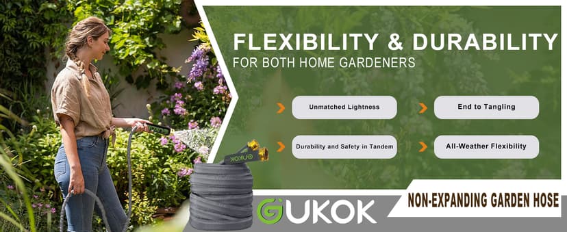2025 Upgraded 50FT Non-Expanding Garden Hose, Ultra-Light & Flexible Water Hose - Burst-Resistant, Kink-Free, High-Pressure, All-Weather Use for Lawns, Gardens, and Outdoor Cleaning