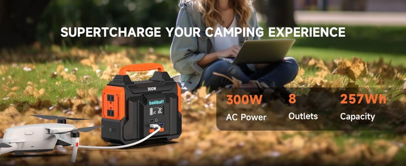 Portable Power Station 300W 257wh Lithium Battery Bailibatt Small Portable Generator for Home Use Camping Travel Emergency Hunting Outdoor, Large Power Bank with AC Outlet for Laptop